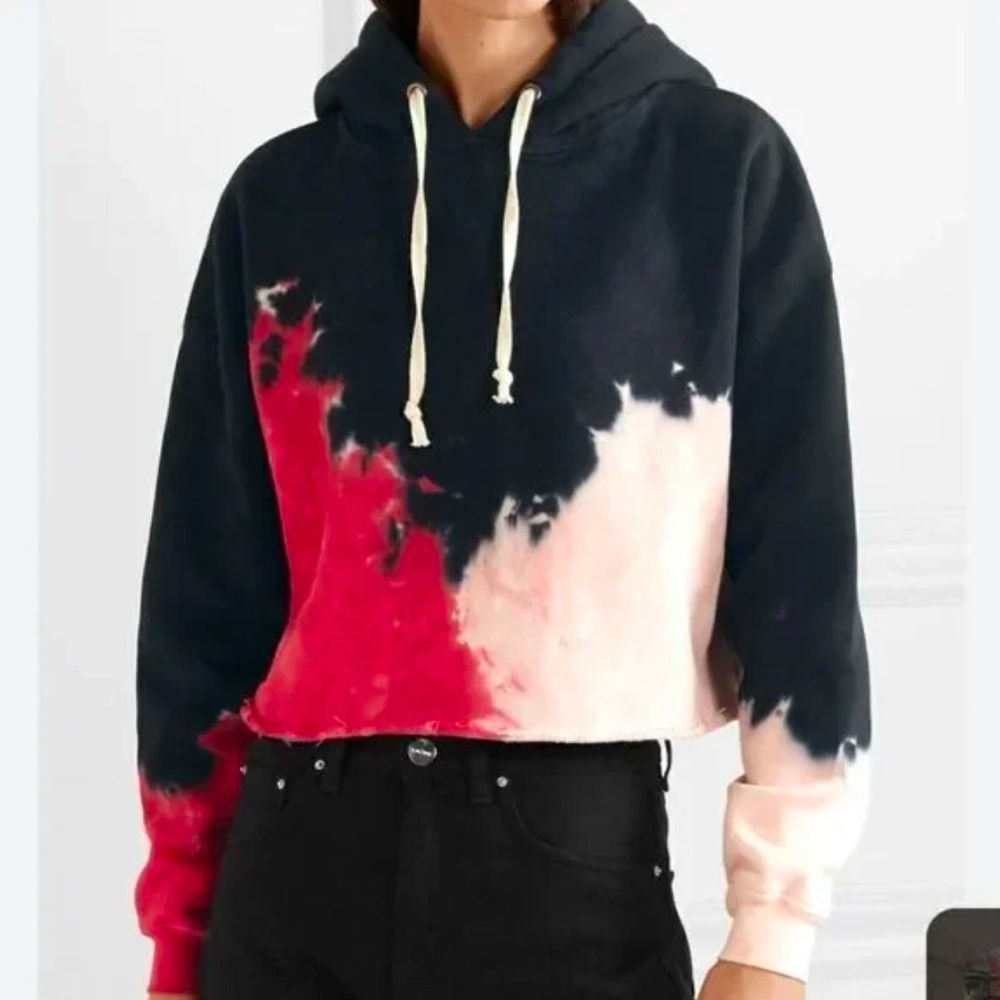 RE/DONE RED TIE DYE CROP RAW HEM HOODIE SIZE XSMALL